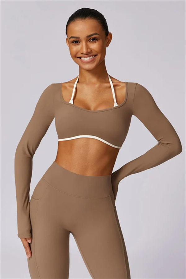 Color-Block Performance Crop Top & Leggings Set