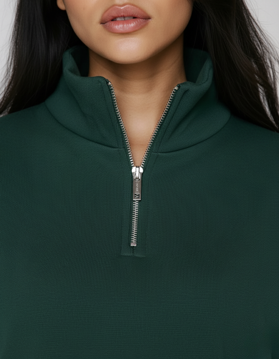 Oversized Half-Zip Sweater for Women – Pine Green