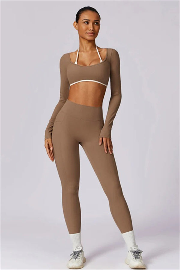 Color-Block Performance Crop Top & Leggings Set