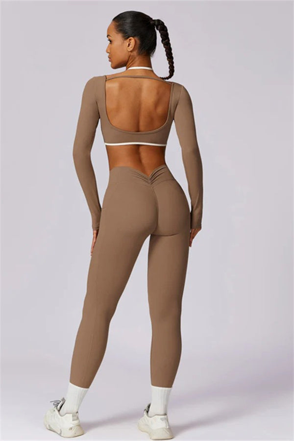 Color-Block Performance Crop Top & Leggings Set
