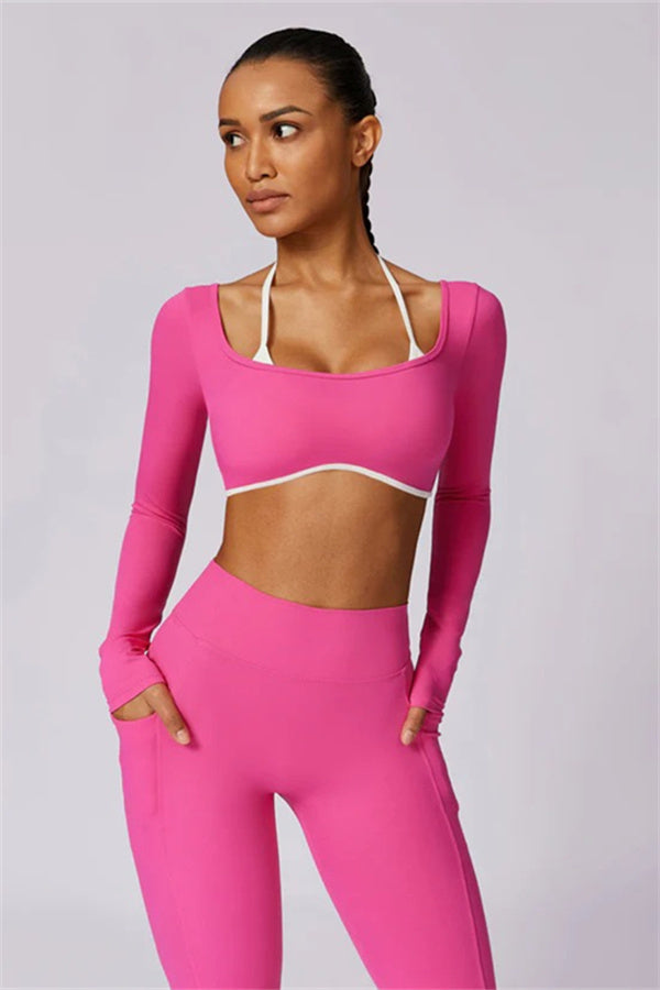 Color-Block Performance Crop Top & Leggings Set