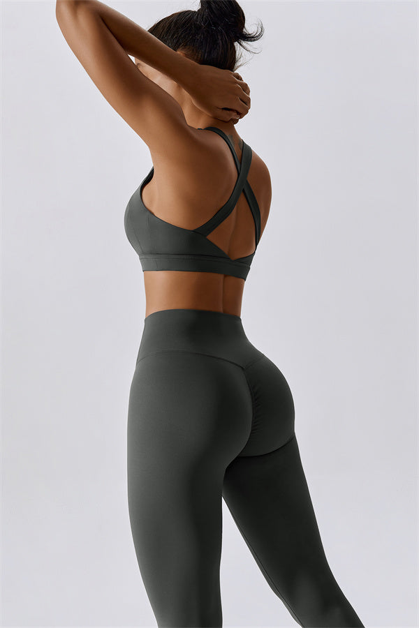 Crisscross Back Sports Bra & High-Waist Leggings Set