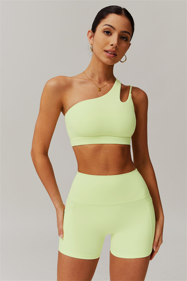 Asymmetrical One-Shoulder Sports Bra & Shorts Set