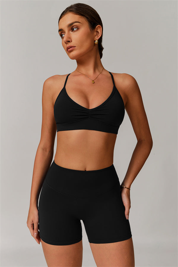 Pleated Crisscross Sports Bra