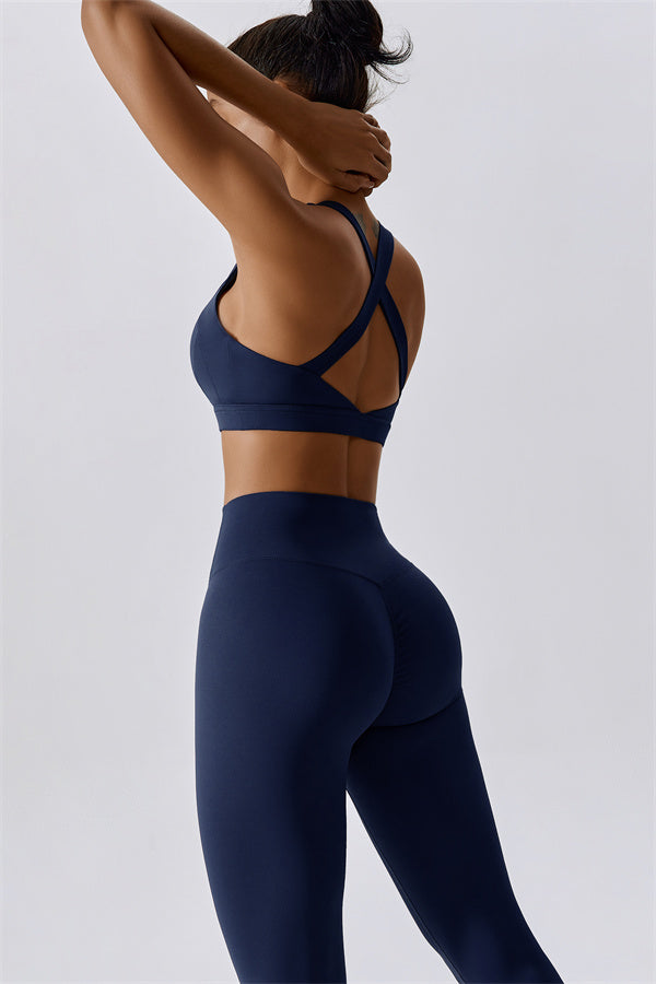 Crisscross Back Sports Bra & High-Waist Leggings Set