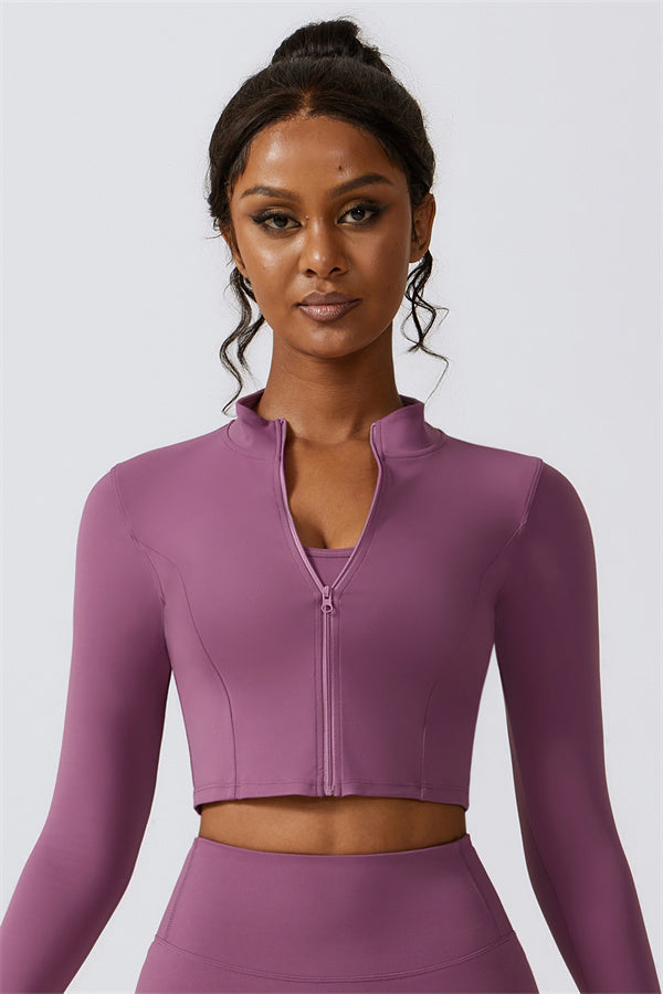 Sleek Stand Collar Zip-Up Jacket