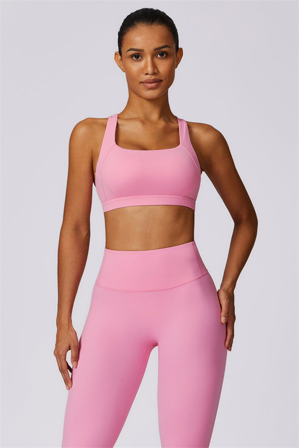 Crisscross Back Sports Bra & High-Waist Leggings Set