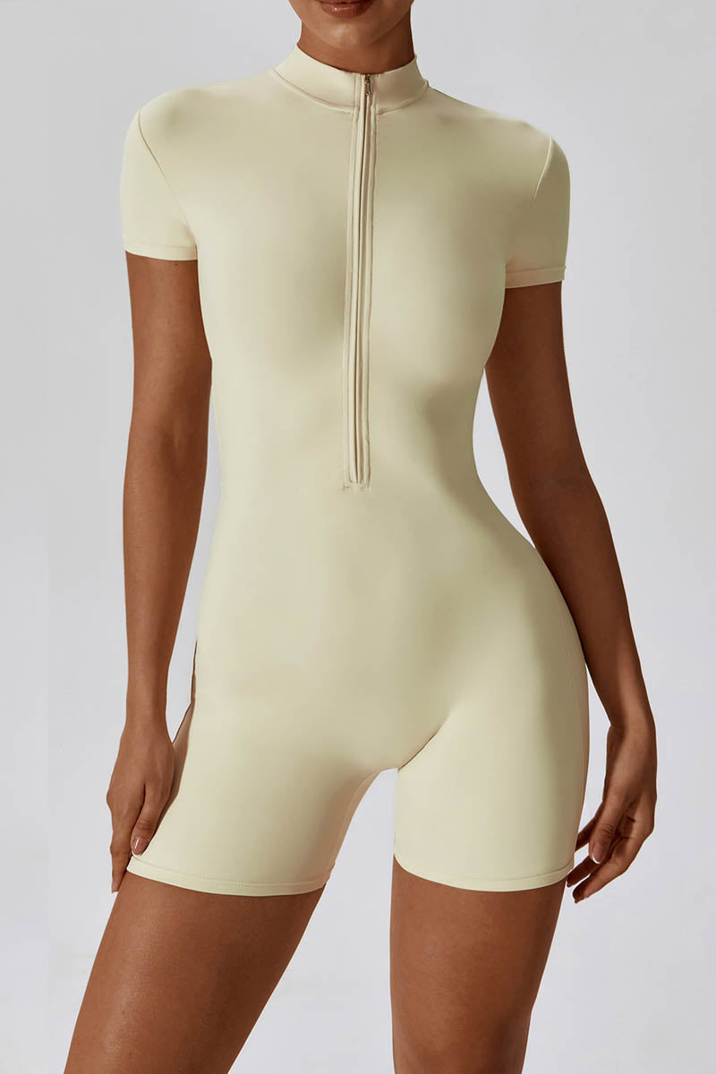 Half-Zip Stand Collar Active Jumpsuit