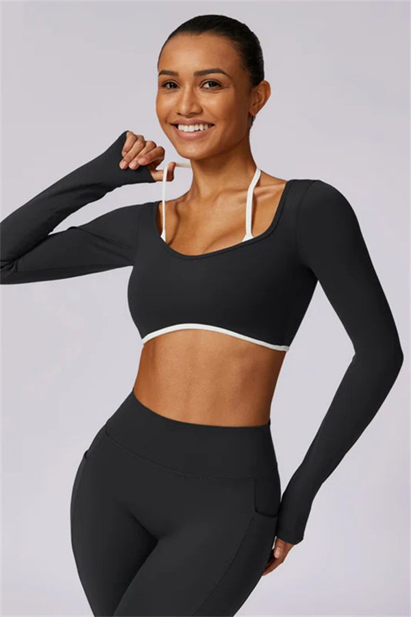 Color-Block Performance Crop Top & Leggings Set