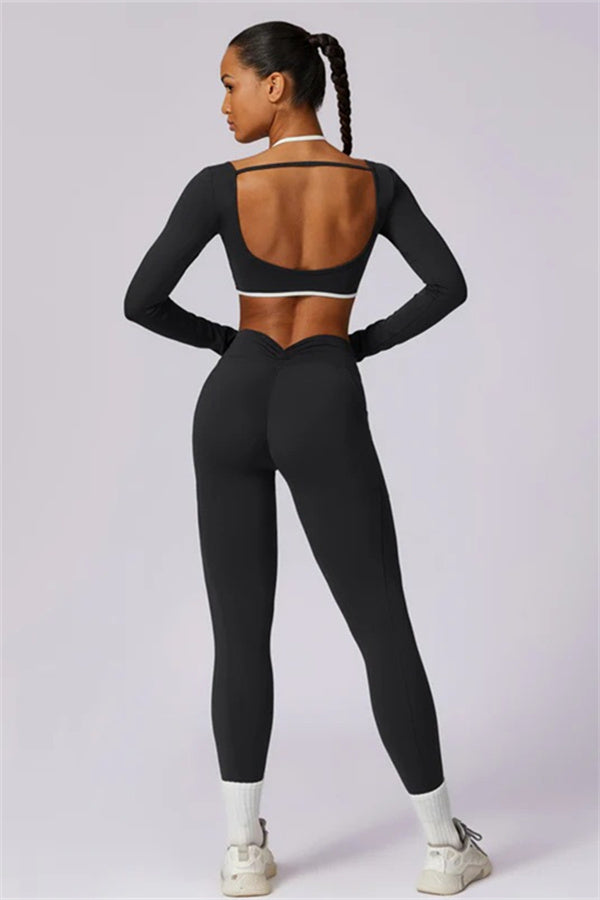 Color-Block Performance Crop Top & Leggings Set