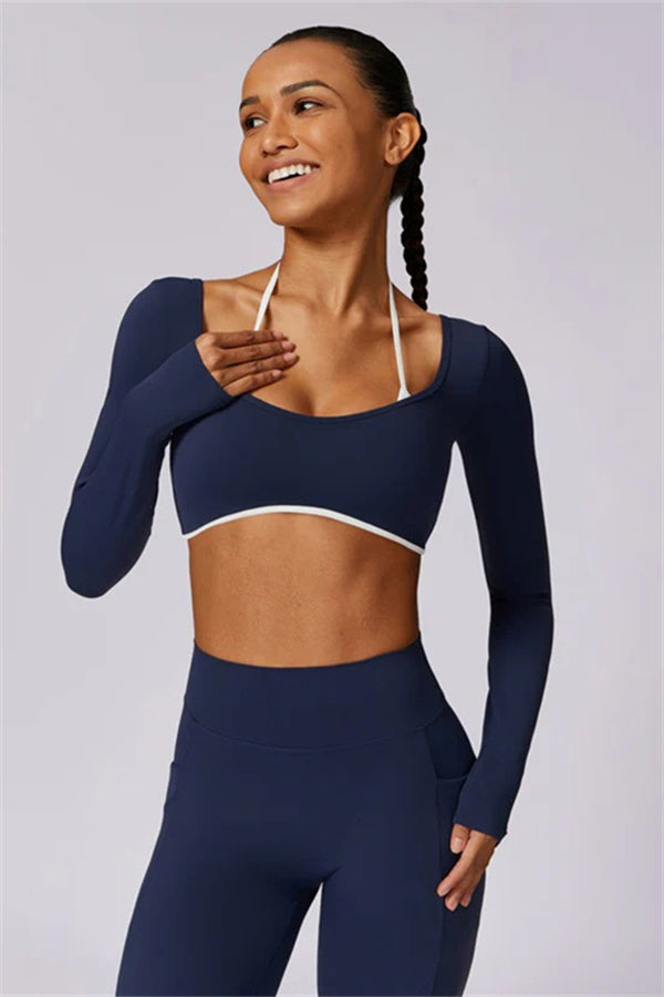 Color-Block Performance Crop Top & Leggings Set