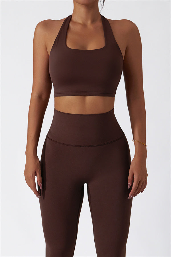 Hollow-Back Sports Bra & High-Waist Leggings Set