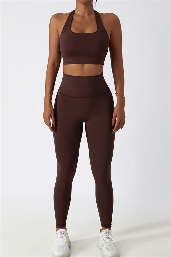 Hollow-Back Sports Bra & High-Waist Leggings Set