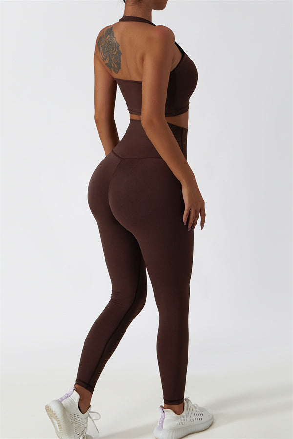 Hollow-Back Sports Bra & High-Waist Leggings Set