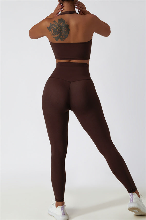 Hollow-Back Sports Bra & High-Waist Leggings Set