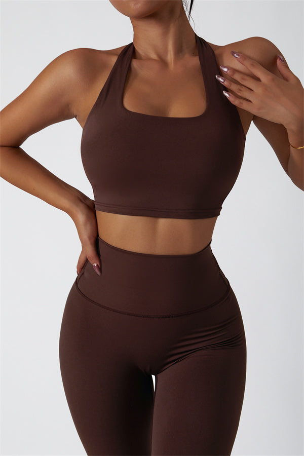 Hollow-Back Sports Bra & High-Waist Leggings Set