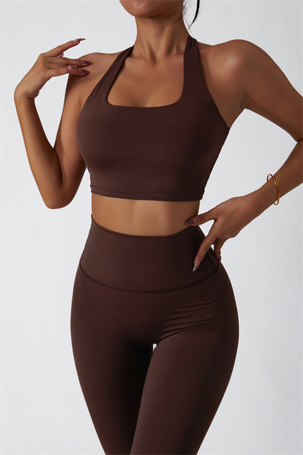Hollow-Back Sports Bra & High-Waist Leggings Set