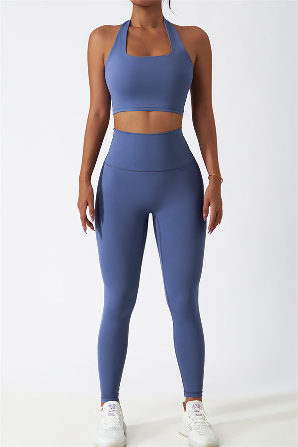 Hollow-Back Sports Bra & High-Waist Leggings Set