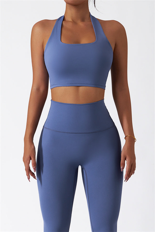Hollow-Back Sports Bra & High-Waist Leggings Set
