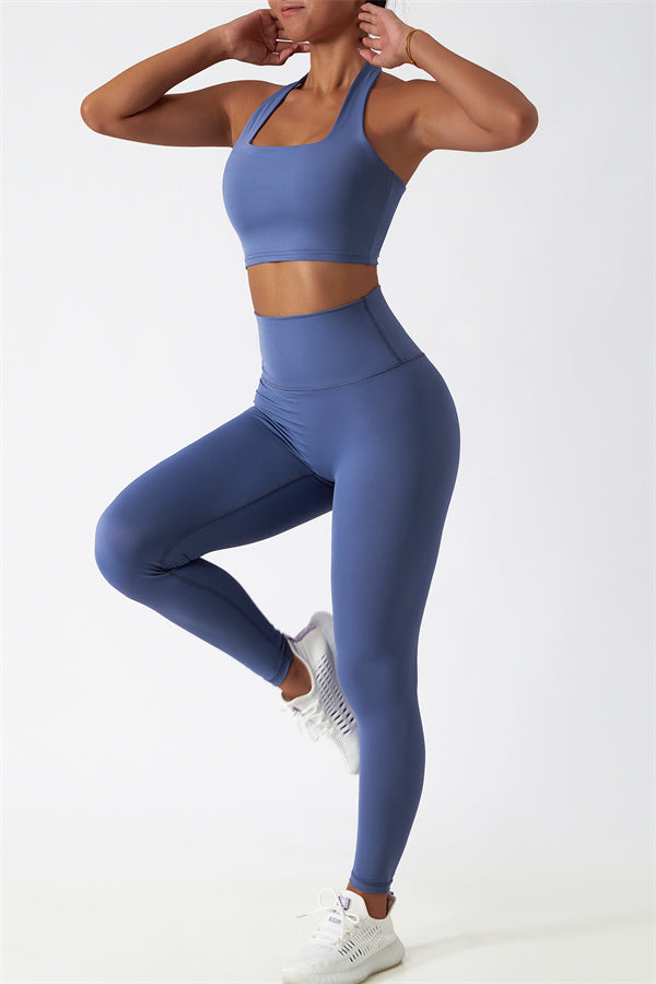 Hollow-Back Sports Bra & High-Waist Leggings Set