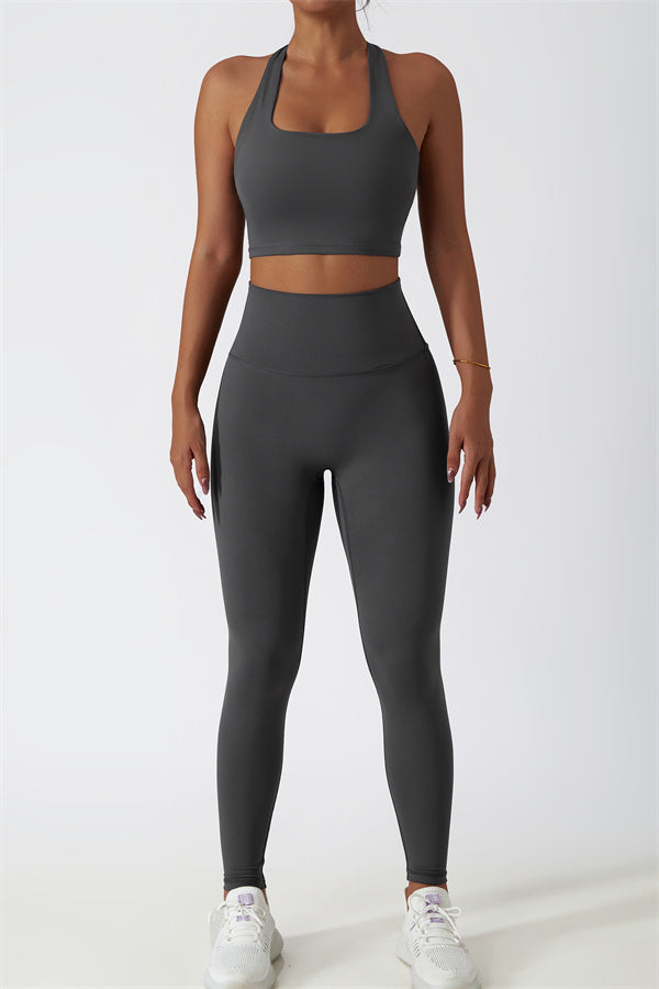 Hollow-Back Sports Bra & High-Waist Leggings Set