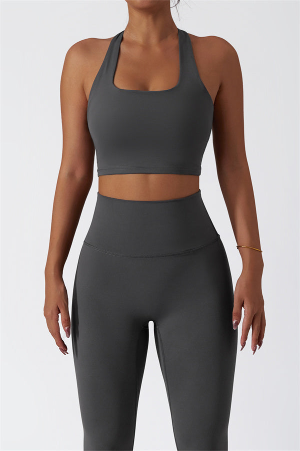 Hollow-Back Sports Bra & High-Waist Leggings Set
