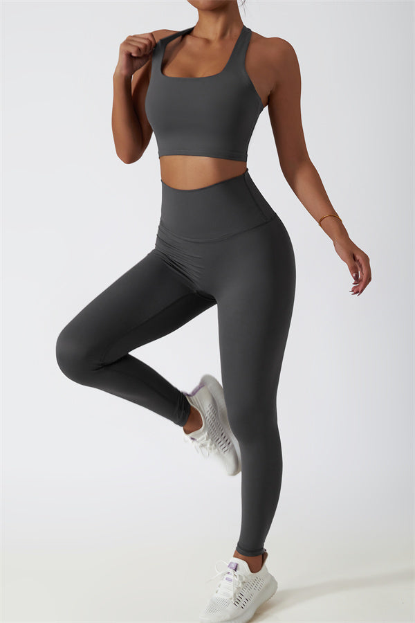 Hollow-Back Sports Bra & High-Waist Leggings Set