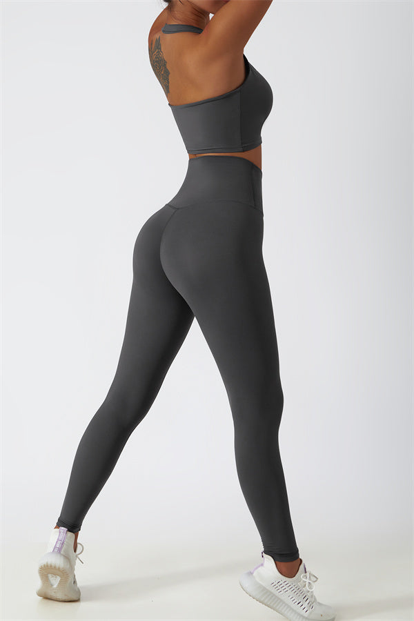 Hollow-Back Sports Bra & High-Waist Leggings Set
