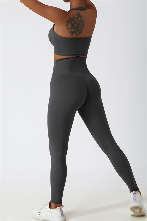 Hollow-Back Sports Bra & High-Waist Leggings Set