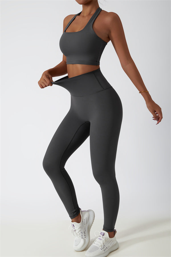 Hollow-Back Sports Bra & High-Waist Leggings Set