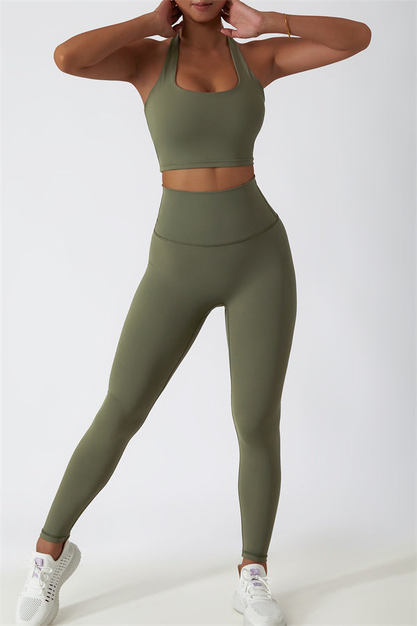 Hollow-Back Sports Bra & High-Waist Leggings Set
