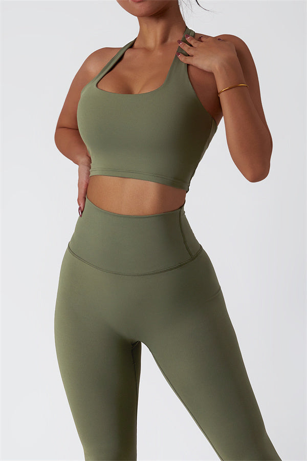 Hollow-Back Sports Bra & High-Waist Leggings Set