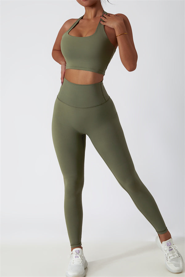 Hollow-Back Sports Bra & High-Waist Leggings Set