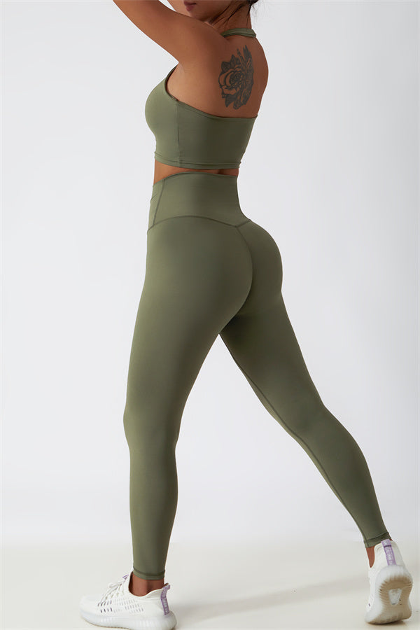 Hollow-Back Sports Bra & High-Waist Leggings Set