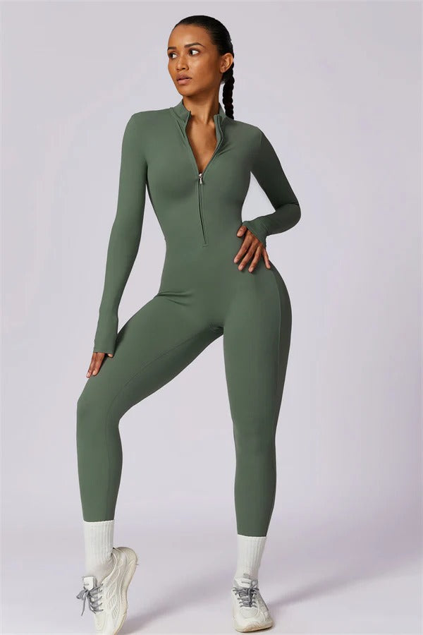 Seamless Long Sleeve Half-Zip Jumpsuit