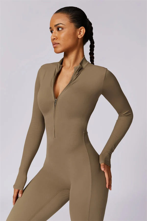 Seamless Long Sleeve Half-Zip Jumpsuit