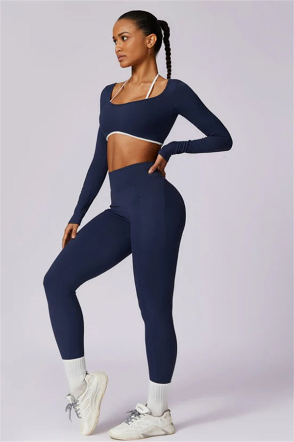 Color-Block Performance Crop Top & Leggings Set