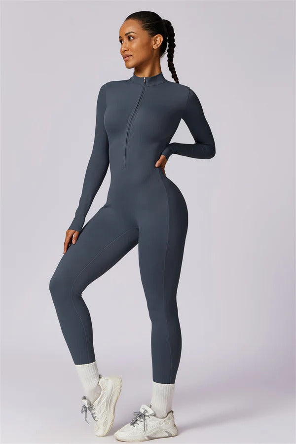 Seamless Long Sleeve Half-Zip Jumpsuit