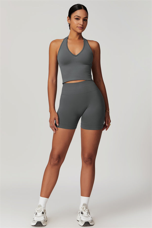 Sculpting V-Neck Halter Crop Top