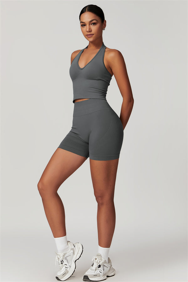 Sculpting V-Neck Halter Crop Top