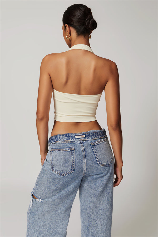 Sculpting V-Neck Halter Crop Top