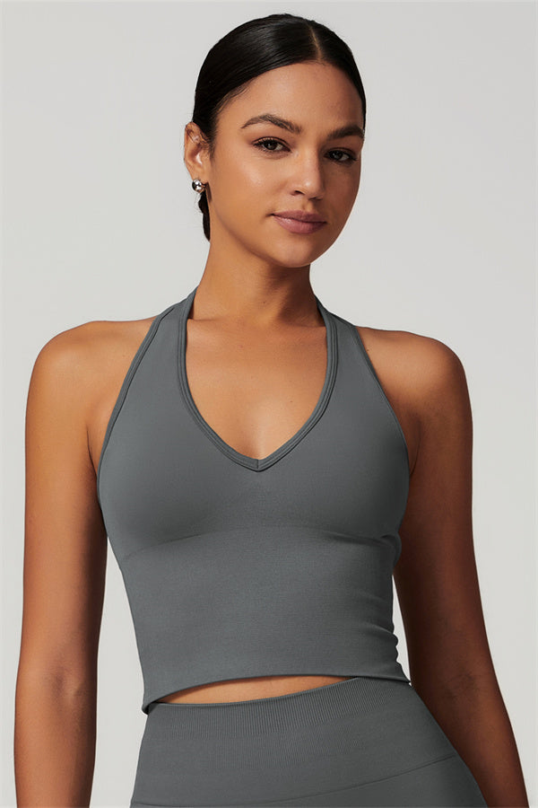 Sculpting V-Neck Halter Crop Top