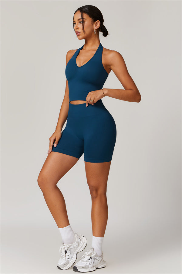 Sculpting V-Neck Halter Crop Top