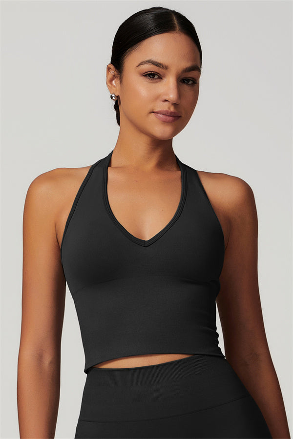 Sculpting V-Neck Halter Crop Top