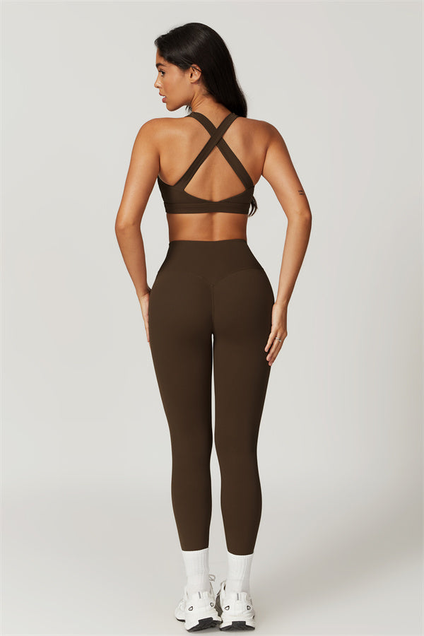 Crisscross Back Sports Bra & High-Waist Leggings Set
