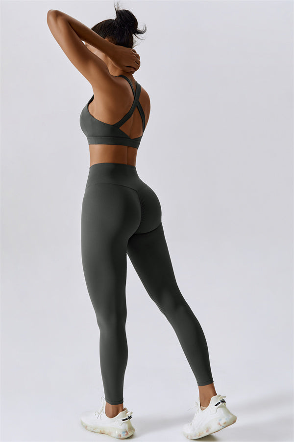 Crisscross Back Sports Bra & High-Waist Leggings Set