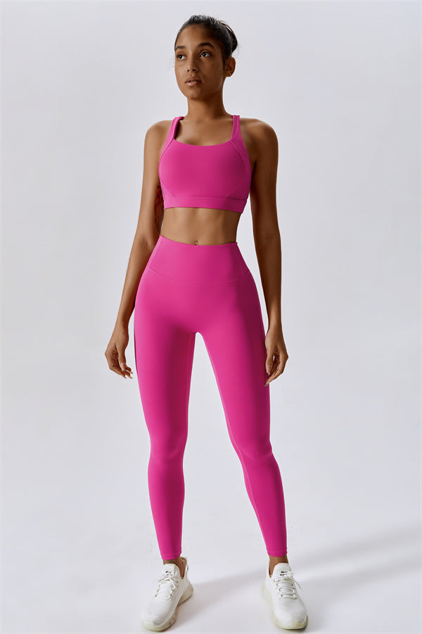 Crisscross Back Sports Bra & High-Waist Leggings Set