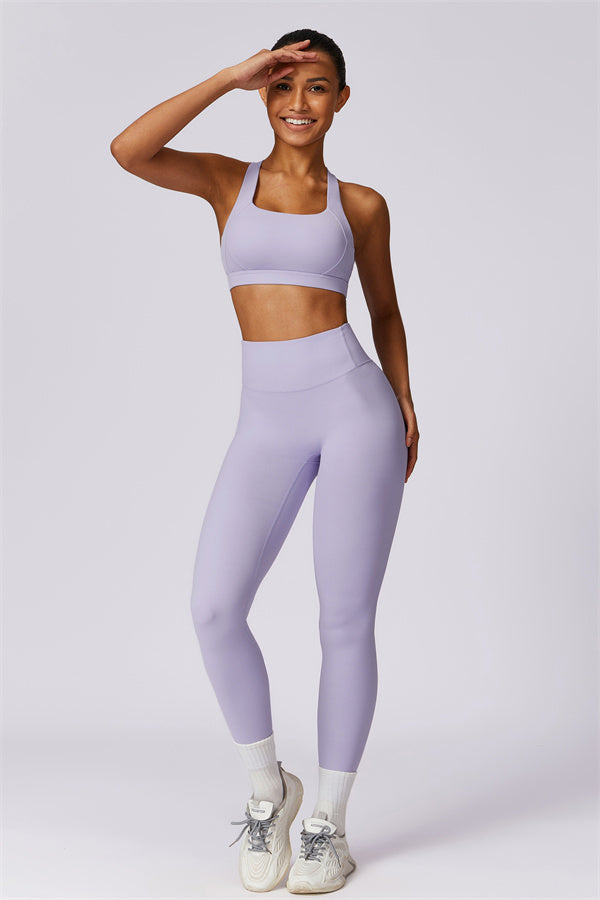 Crisscross Back Sports Bra & High-Waist Leggings Set