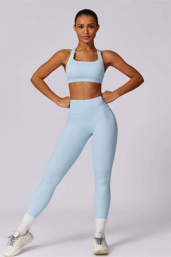 Crisscross Back Sports Bra & High-Waist Leggings Set