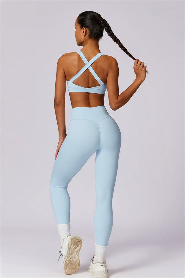 Crisscross Back Sports Bra & High-Waist Leggings Set